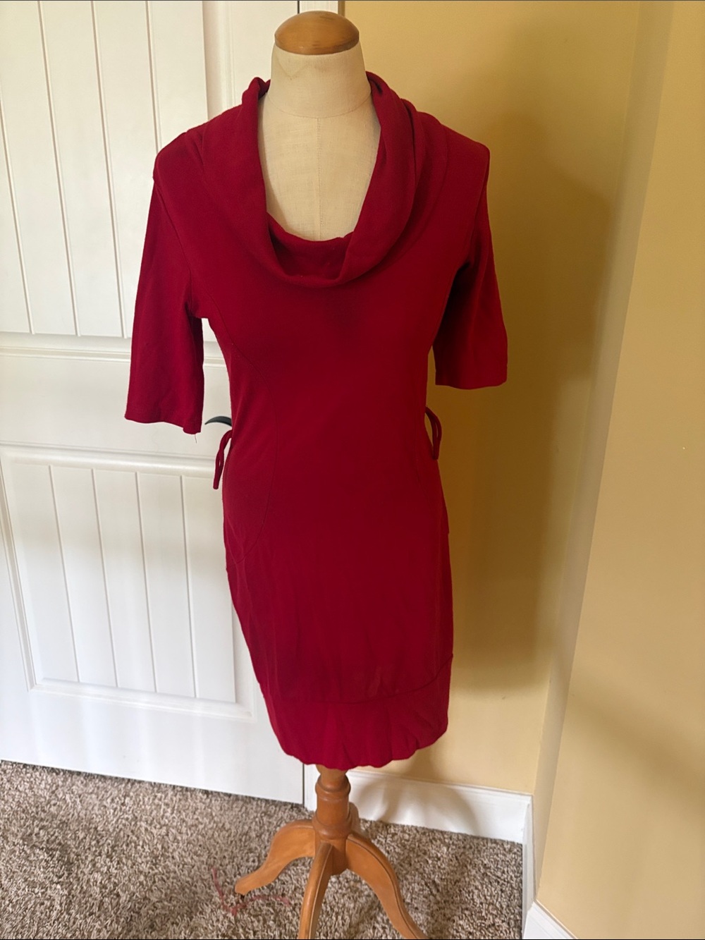 Cowl Neck Red Knit Dress
